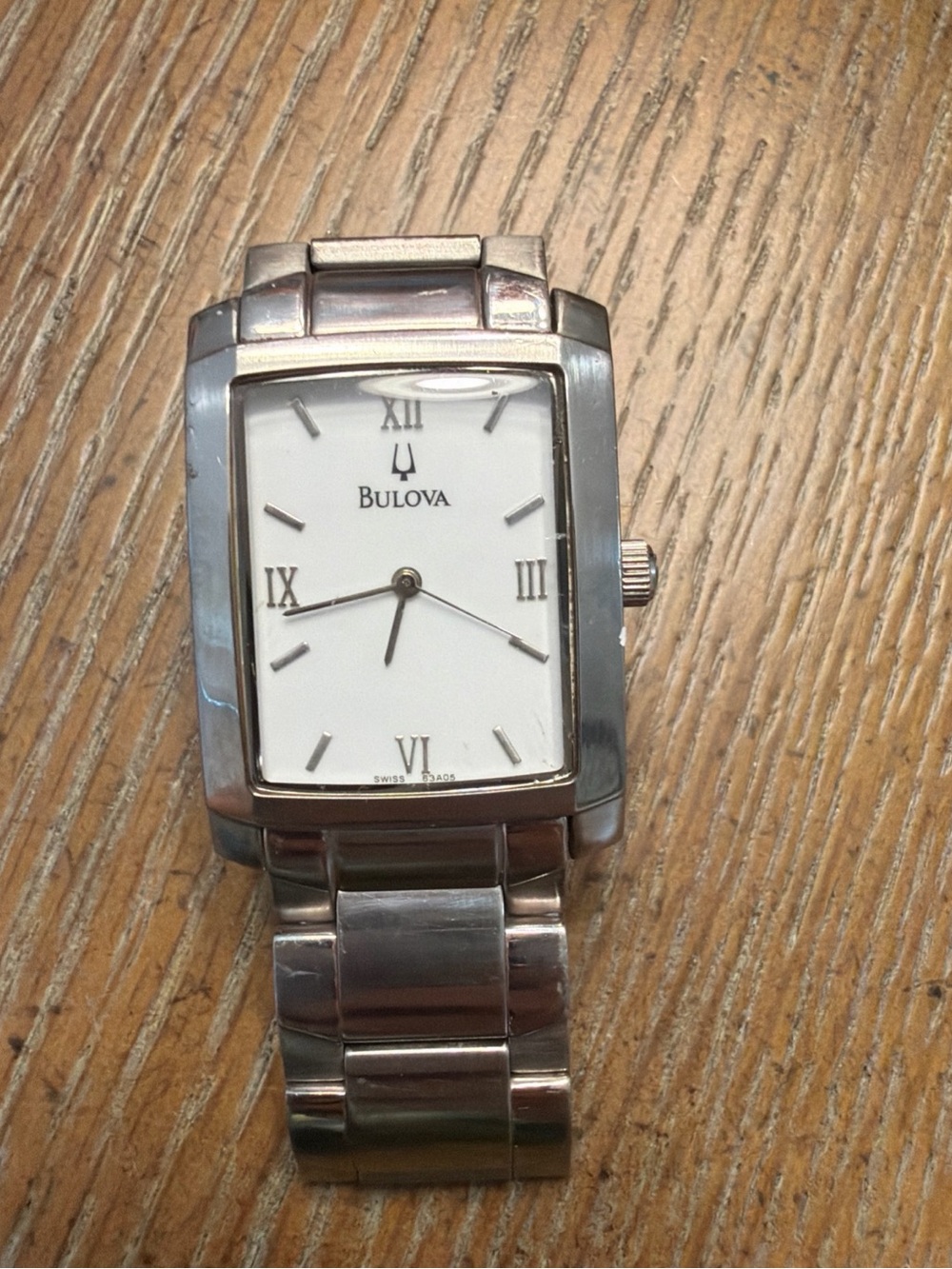 Bulova Silver Rectangular Women's Dress Watch with White Dial for a small wrist